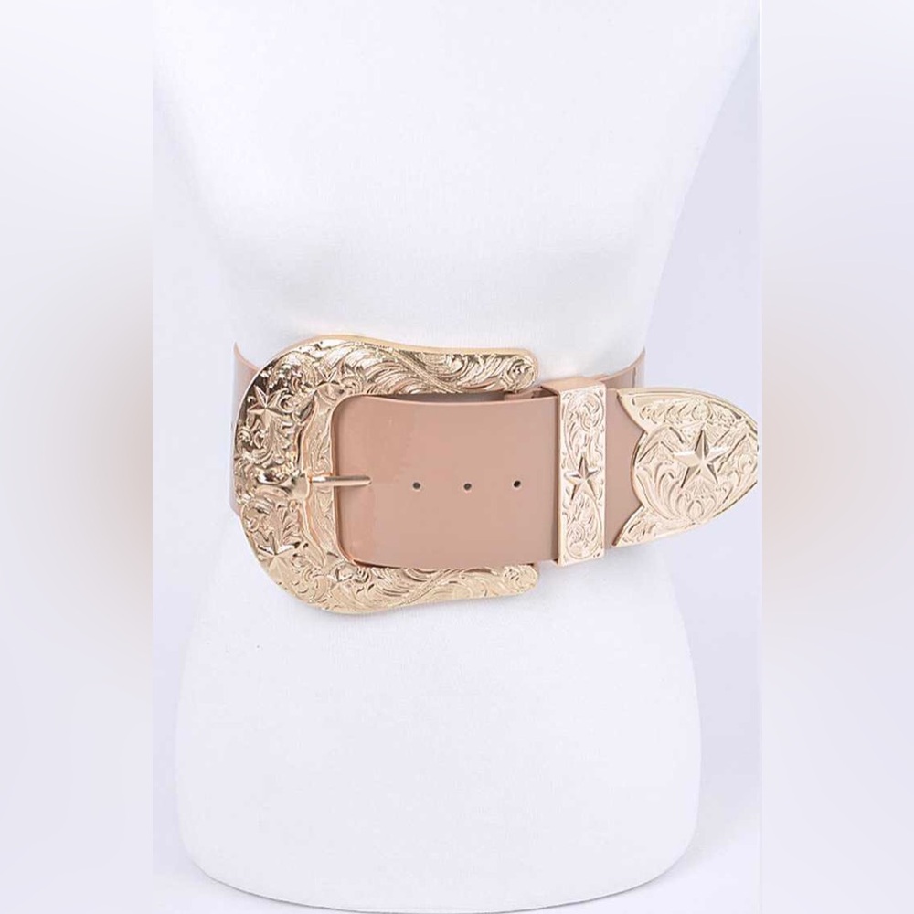 Plus Size Gold Buckle Wide Statement Belt